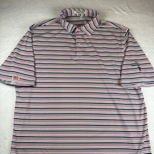 Straight Down Polo Shirt Mens Large Flag Striped Golf Short Sleeve Performance